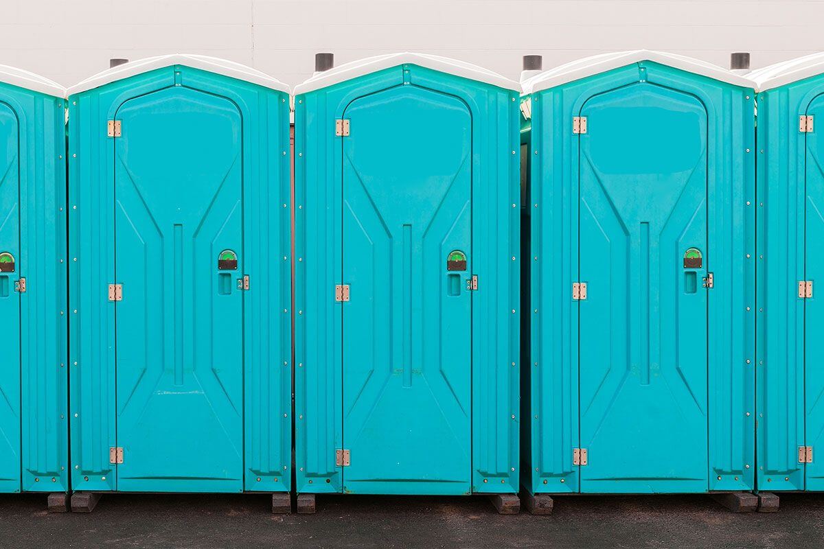 Industrial portable restroom units at a plant in Crossville, Tennessee
